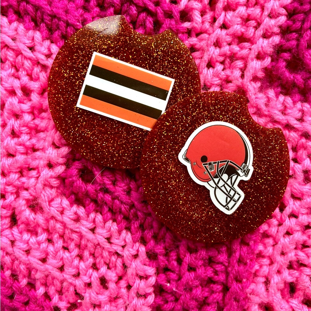 Cleveland Browns Brown Glitter Handmade Resin Car Coaster Set